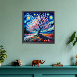 Van Gogh'S Cherry Blossoms Under The Moon 30*30CM(Canvas) Full Round Drill Diamond Painting