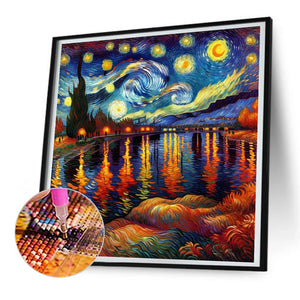 Lake Under The Stars In Van Gogh'S Eyes 30*30CM(Canvas) Full Round Drill Diamond Painting