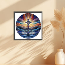 Load image into Gallery viewer, Cross Sunrise Landscape Glass Painting 30*30CM(Canvas) Full Round Drill Diamond Painting
