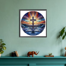 Load image into Gallery viewer, Cross Sunrise Landscape Glass Painting 30*30CM(Canvas) Full Round Drill Diamond Painting
