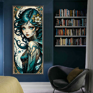 Green Hair Girl - 40*90CM 11CT Stamped Cross Stitch