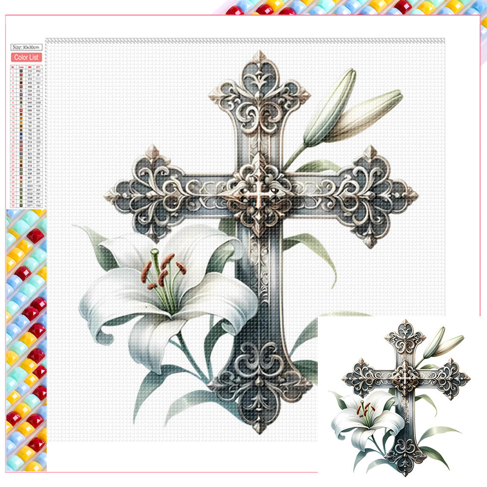 Cross Lily 30*30CM(Picture) Full Square Drill Diamond Painting
