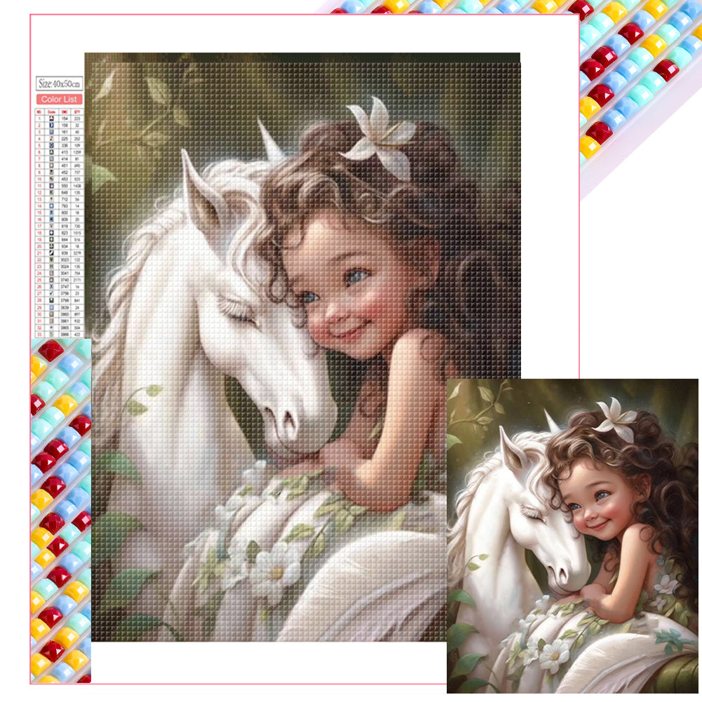 Little Girl And Horse 40*50CM(Picture) Full Square Drill Diamond Painting