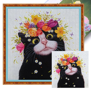 Black Cat - 50*50CM 11CT Stamped Cross Stitch