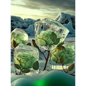 Frozen Green Rose 30*40CM(Canvas) Full Round Drill Diamond Painting
