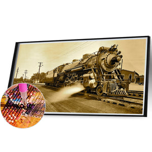 Train Locomotive 50*30CM(Canvas) Full Round Drill Diamond Painting