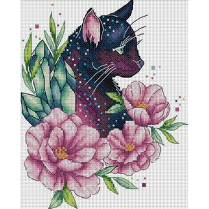 Chocolate Cat Among Flowers - 21*27CM 14CT Stamped Cross Stitch(Joy Sunday)