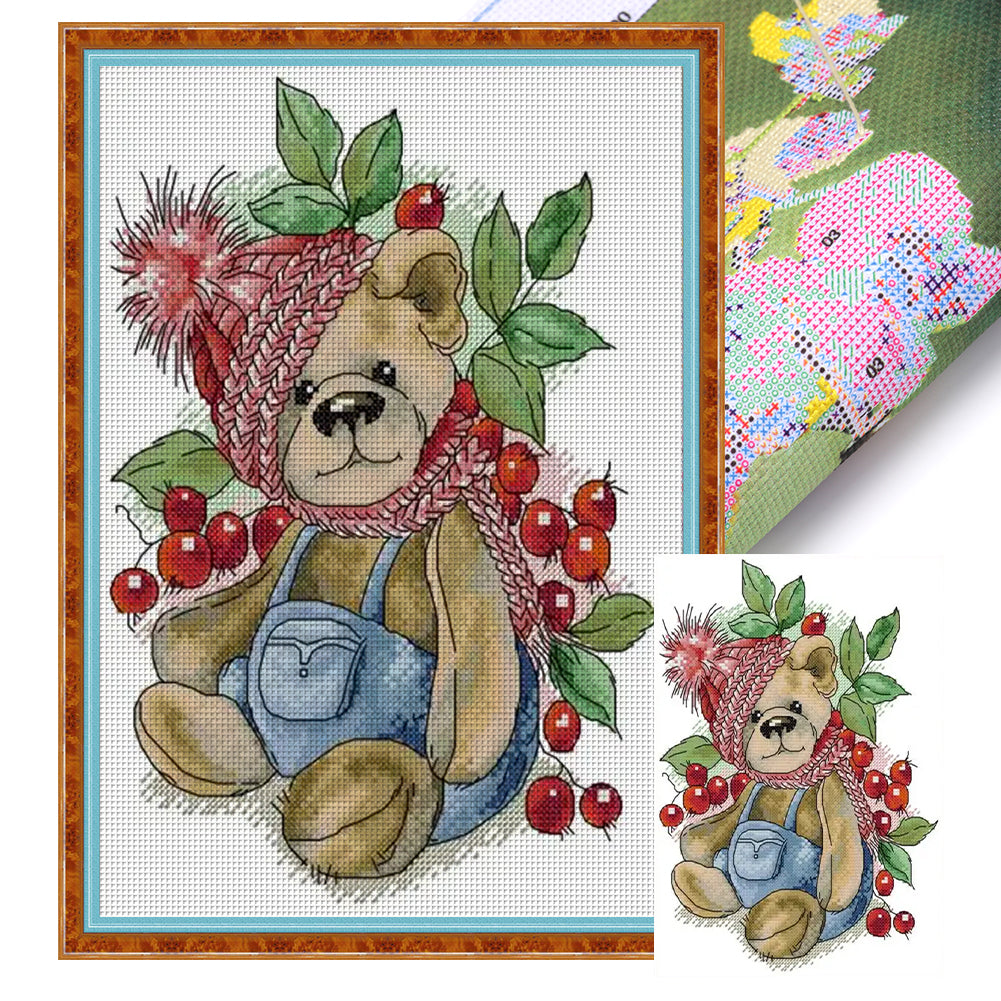 Winter Berry Bear - 22*32CM 14CT Stamped Cross Stitch(Joy Sunday)