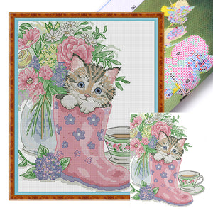 Kitten In Rain Boots - 28*33CM 14CT Stamped Cross Stitch(Joy Sunday)