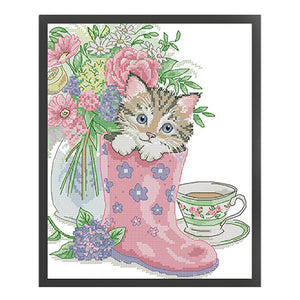 Kitten In Rain Boots - 28*33CM 14CT Stamped Cross Stitch(Joy Sunday)