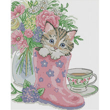 Load image into Gallery viewer, Kitten In Rain Boots - 28*33CM 14CT Stamped Cross Stitch(Joy Sunday)
