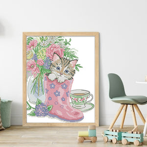 Kitten In Rain Boots - 28*33CM 14CT Stamped Cross Stitch(Joy Sunday)