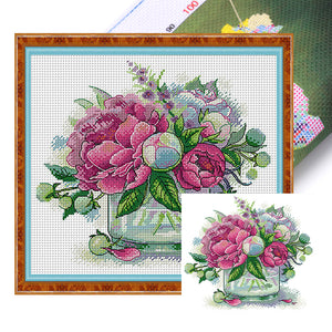 Peony 2 - 31*29CM 14CT Stamped Cross Stitch(Joy Sunday)