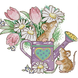 Mouse'S Garden Adventure - 22*20CM 14CT Stamped Cross Stitch(Joy Sunday)