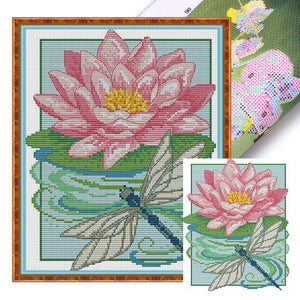 Dragonfly And Lotus - 22*29CM 14CT Stamped Cross Stitch(Joy Sunday)