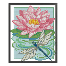 Load image into Gallery viewer, Dragonfly And Lotus - 22*29CM 14CT Stamped Cross Stitch(Joy Sunday)
