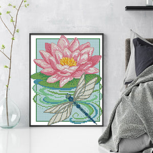 Dragonfly And Lotus - 22*29CM 14CT Stamped Cross Stitch(Joy Sunday)