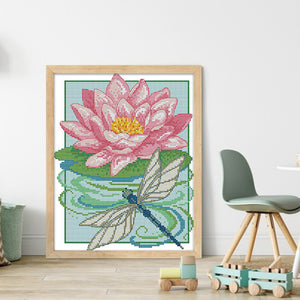 Dragonfly And Lotus - 22*29CM 14CT Stamped Cross Stitch(Joy Sunday)