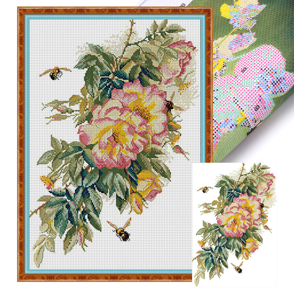 Bee And Rose - 34*47CM 14CT Stamped Cross Stitch(Joy Sunday)