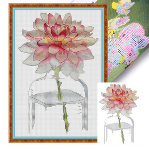 Pink Lotus In Bottle - 19*28CM 14CT Stamped Cross Stitch(Joy Sunday)