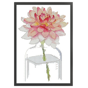 Pink Lotus In Bottle - 19*28CM 14CT Stamped Cross Stitch(Joy Sunday)