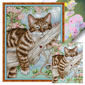 Lazy Cat In Tree - 22*31CM 14CT Stamped Cross Stitch(Joy Sunday)