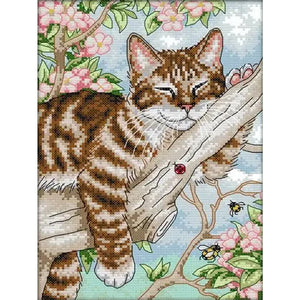 Lazy Cat In Tree - 22*31CM 14CT Stamped Cross Stitch(Joy Sunday)