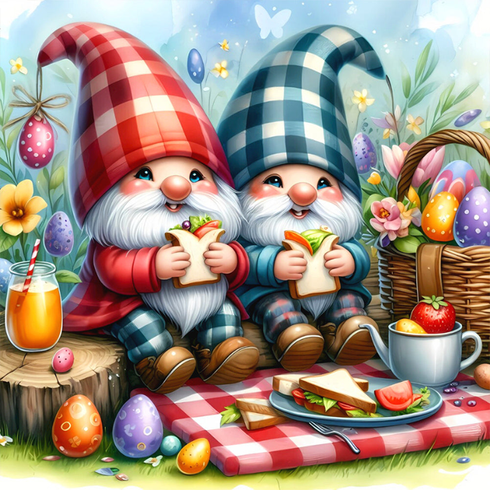 Picnic Gnome 30*30CM(Canvas) Full Round Drill Diamond Painting