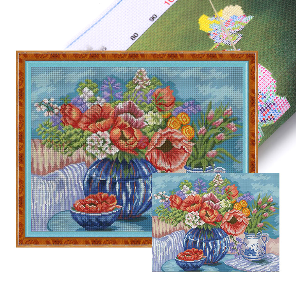 Vase And Fruits On The Table - 44*36CM 14CT Stamped Cross Stitch(Joy Sunday)