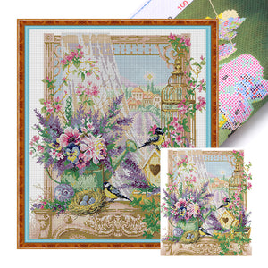 Window Sill Covered With Flowers - 48*54CM 14CT Stamped Cross Stitch(Joy Sunday)