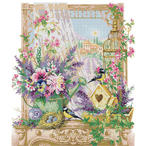 Window Sill Covered With Flowers - 48*54CM 14CT Stamped Cross Stitch(Joy Sunday)