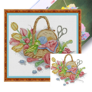 Cross Stitch And Flower Basket - 42*36CM 14CT Stamped Cross Stitch(Joy Sunday)