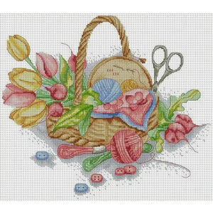 Cross Stitch And Flower Basket - 42*36CM 14CT Stamped Cross Stitch(Joy Sunday)
