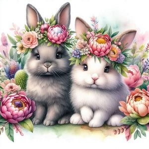 Two Rabbits 30*30CM(Canvas) Full Round Drill Diamond Painting