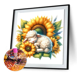 Sheep And Sunflowers 30*30CM(Canvas) Full Round Drill Diamond Painting