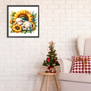 Sheep And Sunflowers 30*30CM(Canvas) Full Round Drill Diamond Painting