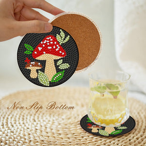 6/8 Pcs Diamond Art Coasters Leaf Mushroom Cross Summer Coasters Kit with Holder