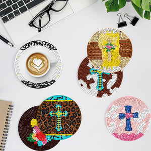 6/8 Pcs Diamond Art Coasters Leaf Mushroom Cross Summer Coasters Kit with Holder