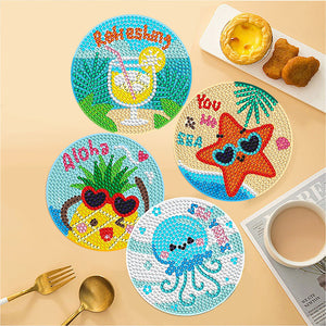 6/8 Pcs Diamond Art Coasters Leaf Mushroom Cross Summer Coasters Kit with Holder
