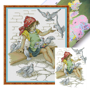 Girl And Pigeon - 28*33CM 14CT Stamped Cross Stitch(Joy Sunday)