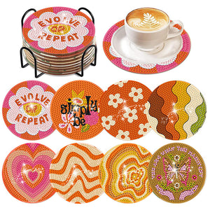 6/8 Pcs Diamond Art Coasters Art Flower Cat Egg Heart Coasters Kit with Holder