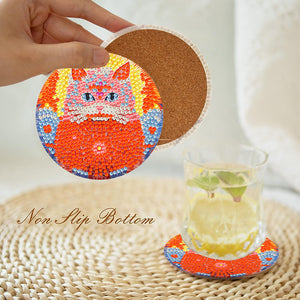 6/8 Pcs Diamond Art Coasters Art Flower Cat Egg Heart Coasters Kit with Holder