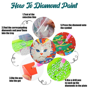 6/8 Pcs Diamond Art Coasters Art Flower Cat Egg Heart Coasters Kit with Holder