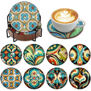 8 Pcs Diamond Art Coasters Art Mandala Flower Marigold Coasters Kit with Holder