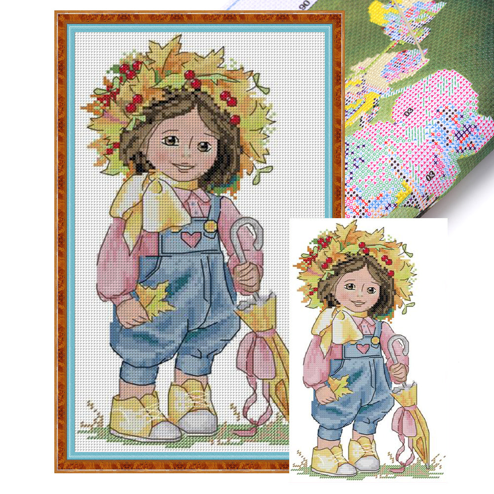 Autumn Girl - 19*33CM 14CT Stamped Cross Stitch(Joy Sunday)