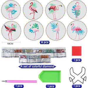 8 Pcs Flamingo Cat Diamond Art Coasters Diamond Art Coasters Crafts with Holder