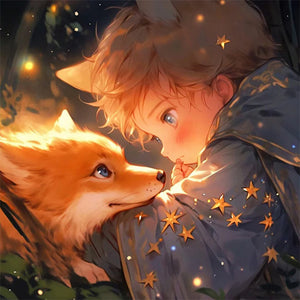 Little Boy And Fox 40*40CM(Canvas) Full Square Drill Diamond Painting