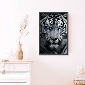 White Tiger With Blue Eyes 40*60CM(Picture) Full AB Round Drill Diamond Painting