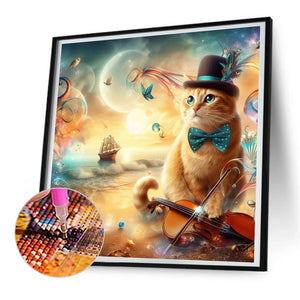Kitten In Top Hat And Violin 30*30CM(Canvas) Full Round Drill Diamond Painting
