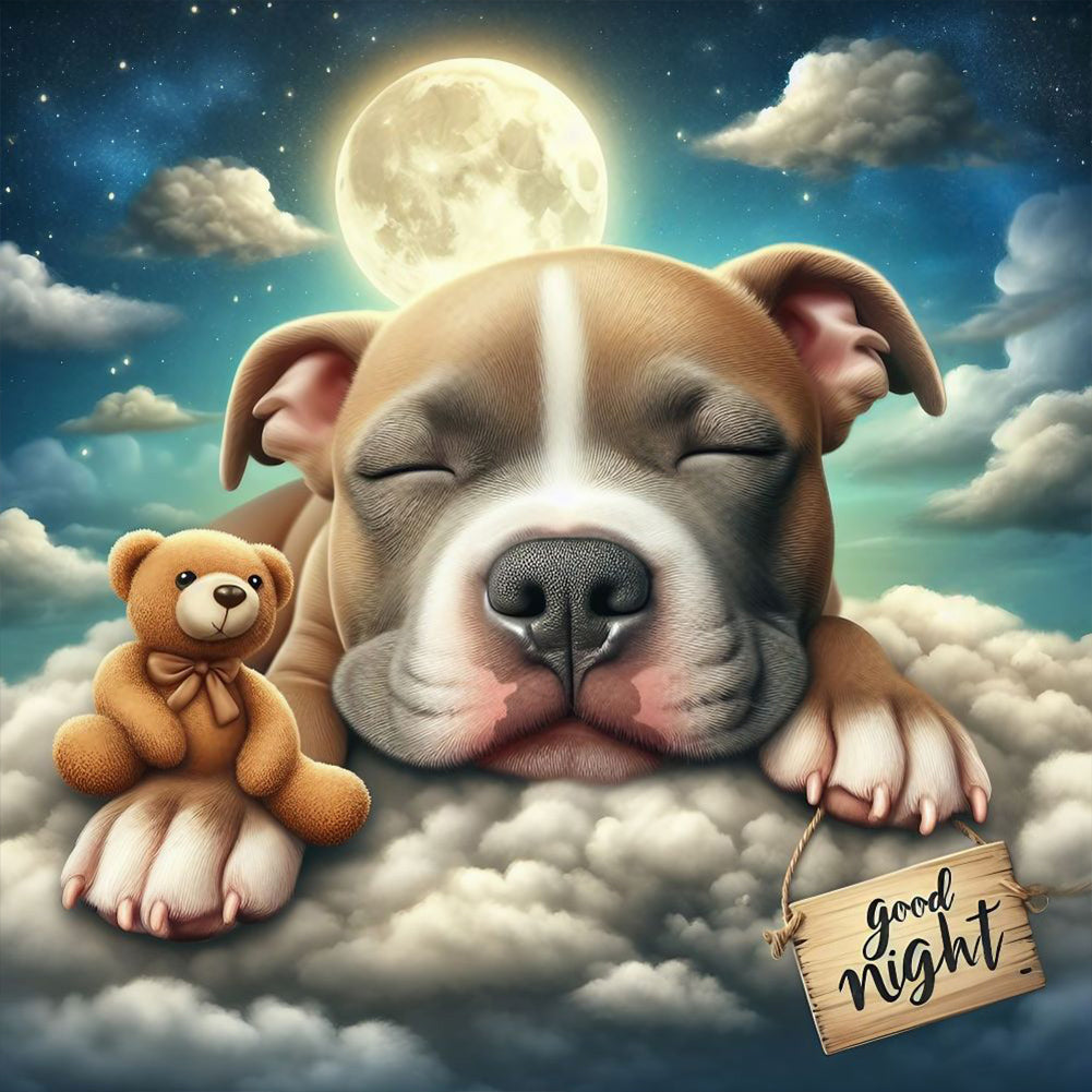 Good Night Bear And Puppy 30*30CM(Canvas) Full Round Drill Diamond Painting